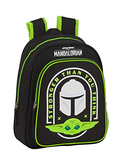 SAFTA Unisex Kinder The Mandalorian Daypack (1 Stück), Schwarz/Grün Flúor, 240x20x100 mm, Rucksack Kinder Angepasster Trolley von safta