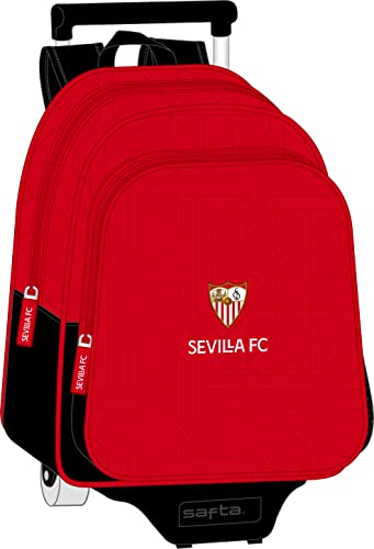 Safta SEVILLA FC Kinderrucksack mit Trolley 705, ideal für Kinder jeden Alters, bequem und vielseitig, Qualität und Strapazierfähigkeit, 28 x 10 x 34 cm, Rot/Schwarz, rot/schwarz, Estándar, Casual von safta