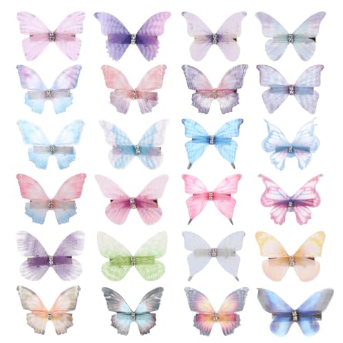 24 Stück Schmetterling Haarklammer, Mädchen Damen Haarschmuck, 3D Schmetterling Haarspange Haar Clips Set, Kopfschmuck für Braut Hochzeit Accessoire von salbsever