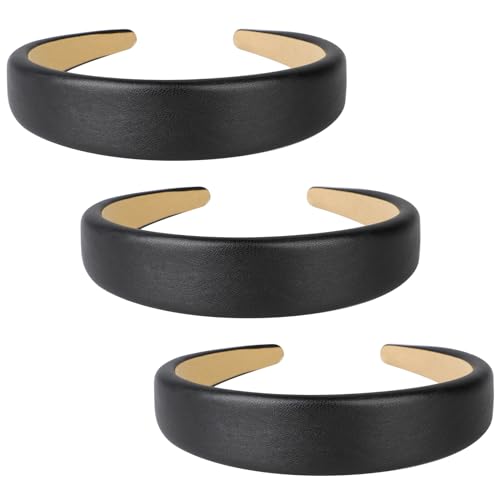 3 Stück Haarreifen Damen Leder Hartes Stirnband Breites PU Gepolstertes Stirnband Mode Bequeme Stirnbänder Retro Style Haarband für Frauen und Mädchen von salbsever