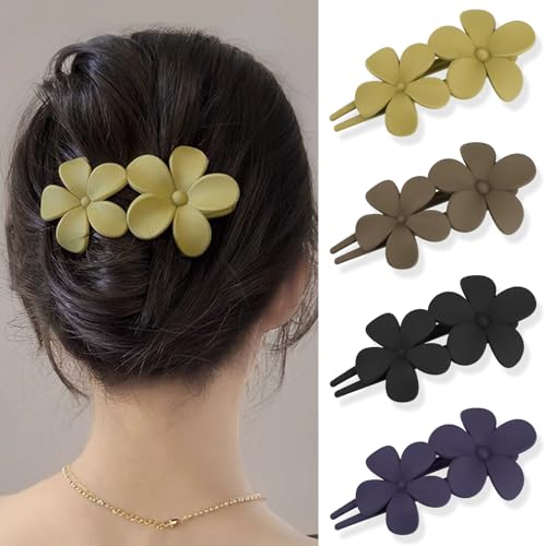 4 Stück Blumen Haarklammer, Matte Haarspangen für Frauen Flower Niedlich Haarspangen, Große Klauen Hair Clips, Blütenform Rutschfest Haarclips Kunststoff Haar Krallen Haarklammern für Frauen, 4 Colors von salbsever