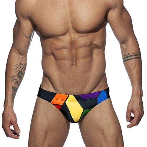 sandbank Herren Badehose Slip Blumendruck Niedrige Taille mit Abnehmbarem Pad Bademode Elastische Strandshorts Boxer Unterwäsche Gr. L/XL, Schwarz von sandbank