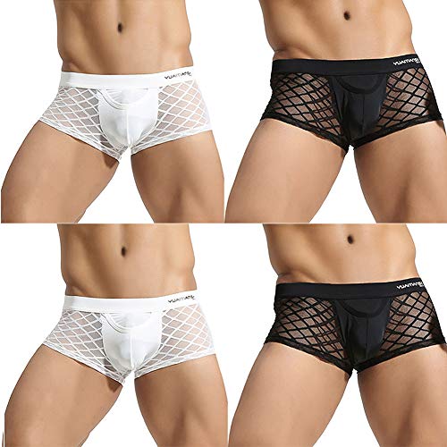 sandbank Herren durchsichtige Unterhose Sexy Dessous Mesh Transparent Boxershorts Unterwäsche Panty Gr. L, 4er-Pack-weiß+schwarz von sandbank