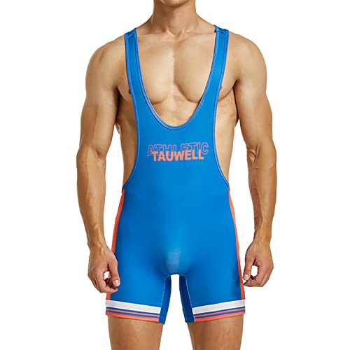 sandbank Männer Sport Wrestling Singlet ärmellos Jumpsuit Patchwork Shorts Singlet für Männer Wrestling Uniform, Blau-2, Medium=Etikettengröße Large von sandbank