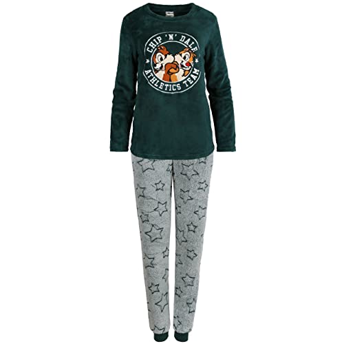 Chip und Dale, RR Brigade Disney Grün Damen Schlafanzug, Fleece-Pyjama, warm, Langarm XS von sarcia.eu