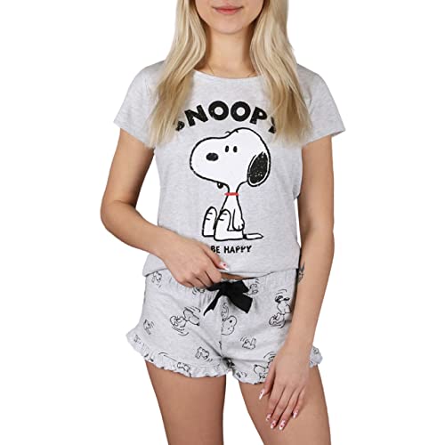 Snoopy Grauer Sommerpyjama für Damen, Kurze Ärmel, Baumwolle, Rüschen L von sarcia.eu