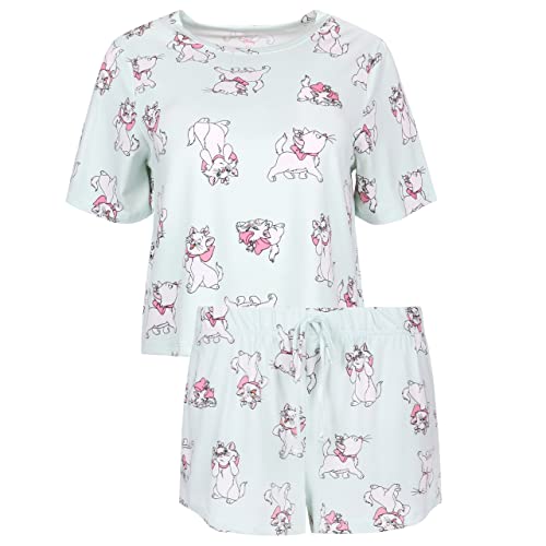 Zweiteiliges pfefferminzfarbenes Damenpyjama/Schlafanzug Kurze Ärmel Katze Marie Disney S von sarcia.eu