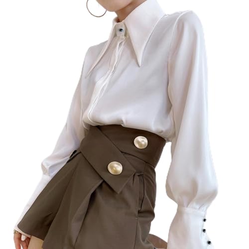 Chic Vintage Damenbluse, elegant, einfach, Knopfleiste, Satin, Seide, für Damen, Hemd für Herbst, Weiß, lässig, Damen Chic Vintage Damenbluse, elegant, einfach, Knopfleiste, Satin, Seide, für Damen, Hemd für Herbst, Weiß, lässig, Damen von sarge knives