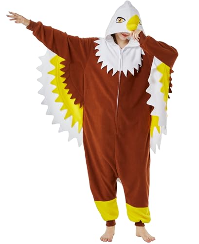 sazpajacos Adler Einteiler Pyjama Tier Weißkopfseeadler Kostüme Nachtwäsche Weihnachten Halloween Cosplay Karneval Kostüme für Erwachsene Frauen Männer, Braun L von sazpajacos