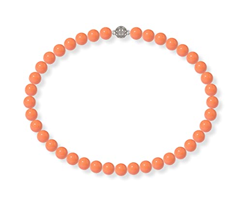 Schmuckwilli Perlenkette für Damen - 45cm Länge mit 10mm großen orangen runden Mallorca Perlen - Elegante Muschelkernperlen Kette für jeden Anlass von Schmuckwilli