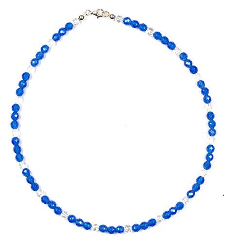 Achat Schmuck (Halskette) Achat Kette blaue Achat Kugeln facettiert mit Bergkristall Kugeln facettiert Verschluss 925er Sterling-Silber Modellnummer 7021 von schoener-mineralienschmuck / Edelsteinschmuck