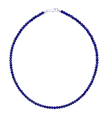 Lapislazuli Schmuck (Halskette) Lapislazuli Kette Kugeln facettiert Größe ca. 4 mm Verschluss 925er Sterling-Silber Modellnummer 3035 von schoener-mineralienschmuck / Edelsteinschmuck