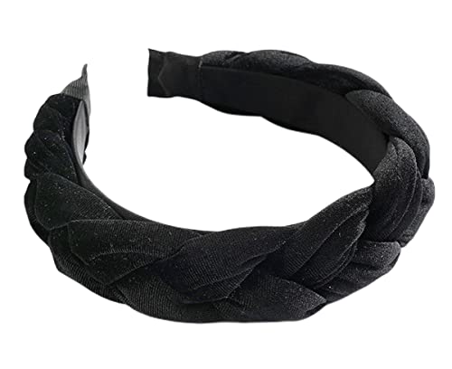 scicent Haarreif Schwarz Samt Haarreifen Geflochten Stirnband Breit Haarband Gepolsterte Headband Rockabilly Haarschmuck Kopfband für Damen und Mädchen - 9501 von scicent