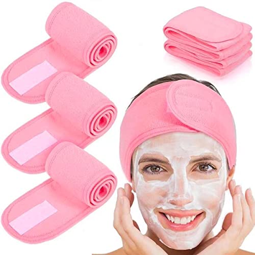 scicent Stirnband 3 Stück Verstellbares Stirnband für Gesichtswäsche Make up Spa Schönheit Gesichtsschlaufe Yoga Stirnband Selbstklebendes Handtuch, Pink, 1308 von scicent