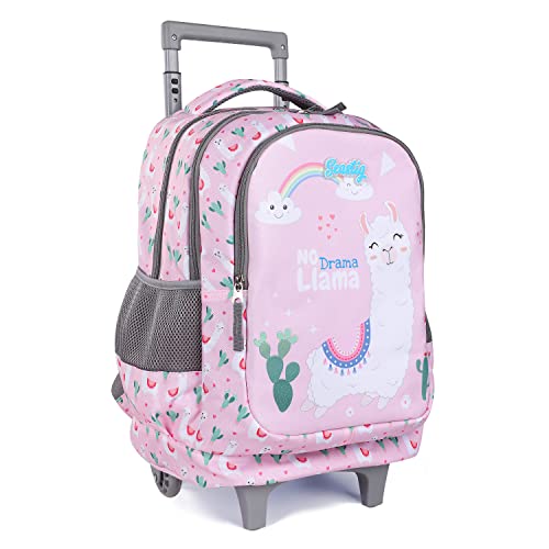 seastig Rollender Rucksack für Mädchen und Jungen Rollender Rucksack für Kinder 18-Zoll-Doppelgriff-Rucksack mit Rollen Kindergepäcktasche,Alpaca-1 von seastig