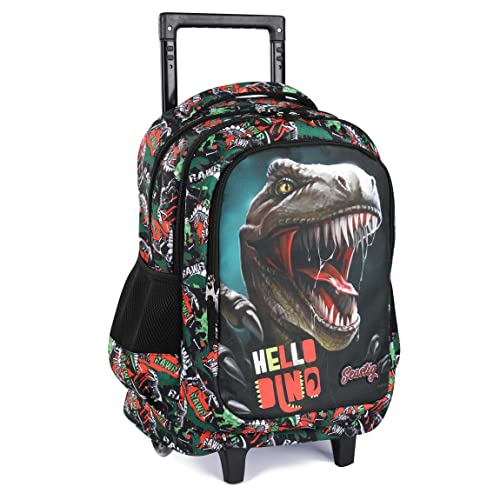 seastig Rollender Rucksack für Mädchen und Jungen Rollender Rucksack für Kinder 18-Zoll-Doppelgriff-Rucksack mit Rollen Kindergepäcktasche，Dinosaur von seastig