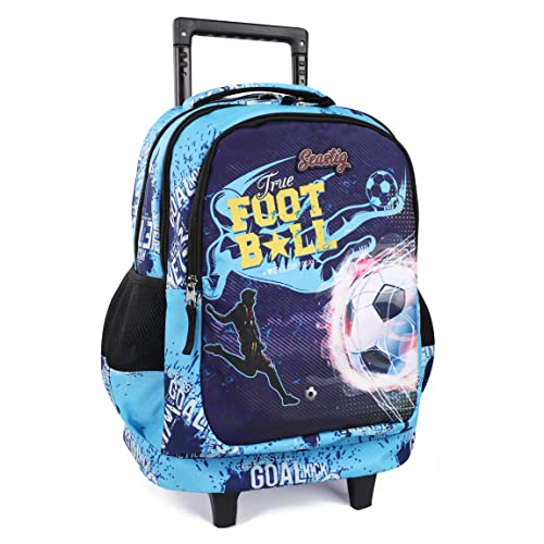 seastig Rollender Rucksack für Mädchen und Jungen Rollender Rucksack für Kinder 18-Zoll-Doppelgriff-Rucksack mit Rollen Kindergepäcktasche,Football Navy von seastig