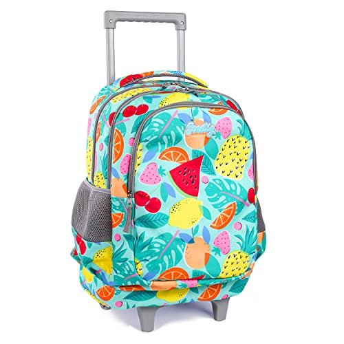 seastig Rollender Rucksack für Mädchen und Jungen Rollender Rucksack für Kinder 18-Zoll-Doppelgriff-Rucksack mit Rollen Kindergepäcktasche,Fruit von seastig