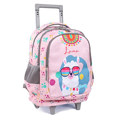 seastig Rollender Rucksack für Mädchen und Jungen Rollender Rucksack für Kinder 18-Zoll-Doppelgriff-Rucksack mit Rollen Kindergepäcktasche,Sheep von seastig