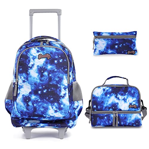 seastig Rollender Rucksack für Mädchen und Jungen Rollender Rucksack für Kinder 18-Zoll-Doppelgriff-Rucksack mit Rollen Kindergepäcktasche von seastig