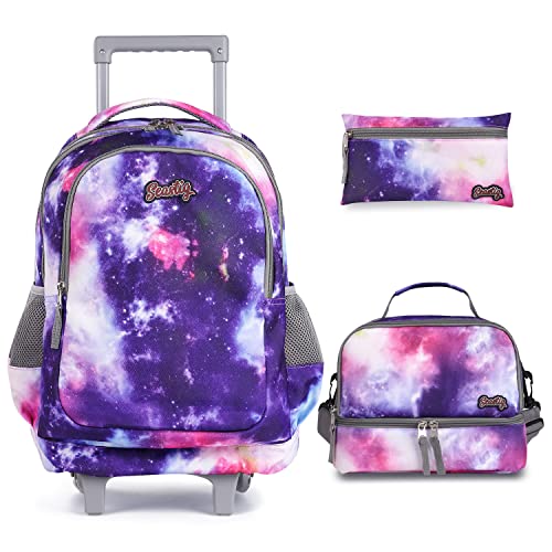 seastig Rollender Rucksack für Mädchen und Jungen Rollender Rucksack für Kinder 18-Zoll-Doppelgriff-Rucksack mit Rollen Kindergepäcktasche von seastig