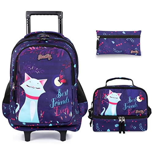 seastig Rollender Rucksack für Mädchen und Jungen Rollender Rucksack für Kinder 18-Zoll-Doppelgriff-Rucksack mit Rollen Kindergepäcktasche von seastig