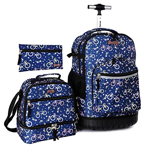 seastig Rolling Backpack 18in Rollrucksack mit Lunchtasche und Federmäppchen-Set Rollrucksack Laptop-Rucksack Erwachsene Kinder von seastig