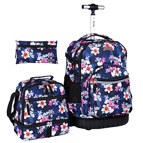 seastig Rolling Backpack 18in Rollrucksack mit Lunchtasche und Federmäppchen-Set Rollrucksack Laptop-Rucksack Erwachsene Kinder von seastig