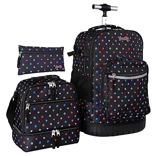 seastig Rolling Backpack 18in Rollrucksack mit Lunchtasche und Federmäppchen-Set Rollrucksack Laptop-Rucksack Erwachsene Kinder von seastig