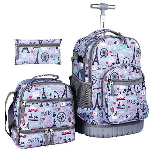 seastig Rolling Backpack 18in Rollrucksack mit Lunchtasche und Federmäppchen-Set Rollrucksack Laptop-Rucksack Erwachsene Kinder von seastig