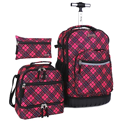 seastig Rolling Backpack 18in Rollrucksack mit Lunchtasche und Federmäppchen-Set Rollrucksack Laptop-Rucksack Erwachsene Kinder von seastig