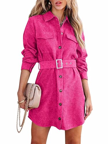 seiveini Blusenkleid Damen Corduroy Langarm Elegant Hemdkleid mit Gürtel Cordkleid mit Tasche und Knopfleiste Bluse Lang Midikleid Frühling Herbst Tunikakleid Shirtkleid Freizeitkleid A Rose Rot XS seiveini Blusenkleid Damen Corduroy Langarm Elegant Hemdkleid mit Gürtel Cordkleid mit Tasche und Knopfleiste Bluse Lang Midikleid Frühling Herbst Tunikakleid Shirtkleid Freizeitkleid A Rose Rot XS von seiveini