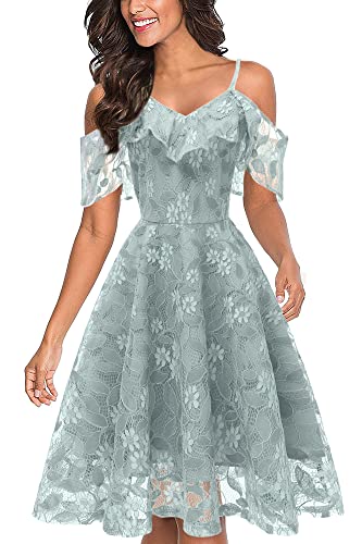 seiveini Brautkleid Damen Elegant mit Spitze Kleid Trägerlos Brautkleid Applique Midikleid Spitzenkleid Abiballkleid Hochzeitskleid Partykleid Sommerkleid Chic Ausgestelltemkleid F Grau XL von seiveini