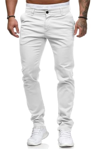 seiveini Chino Hose Stretch Herren Cargohose Casual Freizeithose Skinny Slim Fit Arbeitshose Lange Anzughose mit Taschen Business Hose Große Größe Stoffhose A Weiß M von seiveini