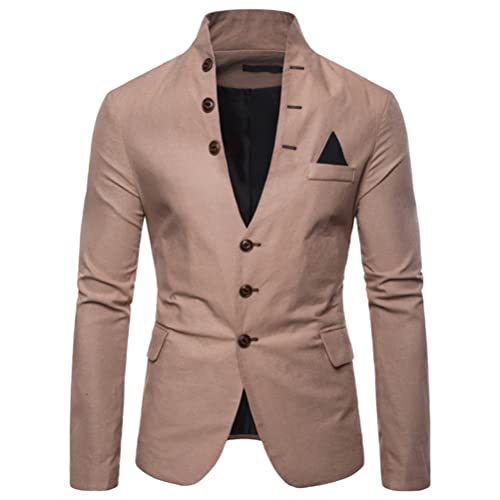 seiveini Herren Blazer mit Zwei Knöpfen Modern Sakko Karierte Klassischer Elegant Jackemantel Longblazer Business Cardigan Anzugjacke für Hochzeit Smoking-Blazer A Khaki L von seiveini