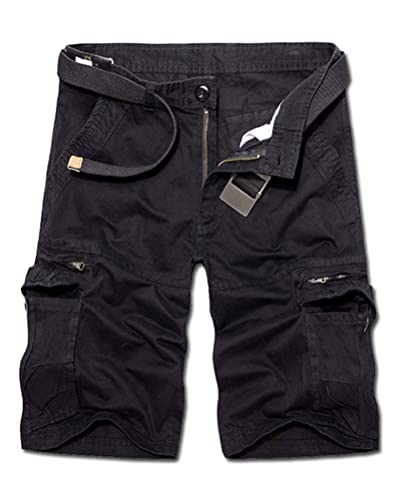 seiveini Herren Cargo Shorts Regular Fit Kurze Hose Casual Einfarbig Kurz Cargohose Sommer Bermuda Short mit Taschen Sommerhose Sporthose Freizeithose Laufshorts Männer B Schwarz 30 von seiveini