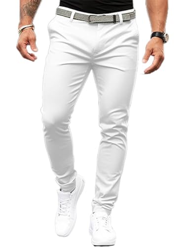 seiveini Herren Chino Hose Stretch Herren Cargohose Casual Freizeithose Skinny Slim Fit Arbeitshose Lange Anzughose mit Taschen Business Hose Große Größe Stoffhose E Weiß XL von seiveini