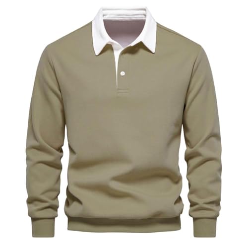 seiveini Herren Polo-Pullover mit Knopf Langarmhemd Regular Fit Herren Pullover Mit Polokragen Casual Sweatshirt Herren Polohemd Langarm Sportlich Poloshirts Männer Pulli Elegant A Khaki XXL von seiveini