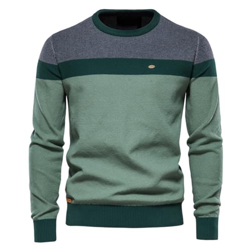 seiveini Herren Strickpullover Langarm Rundhals Gestreift Pullover Stretch Feinstrickpullover Männer Baumwolle Sweater Feinstrick Pulli Herbst Winter Freizeitpullover Winterpullover B Grün M von seiveini