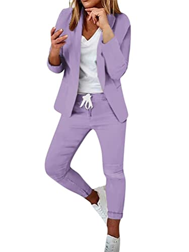 seiveini Hosenanzug Damen Elegant Business Anzug Set Blazer Hose Outfit Zweiteiler Slimfit Freizeitanzug Damen Festlich 2 Stück Buisnesskleidung Frauen Hosenanzüge Mode A Violett L von seiveini