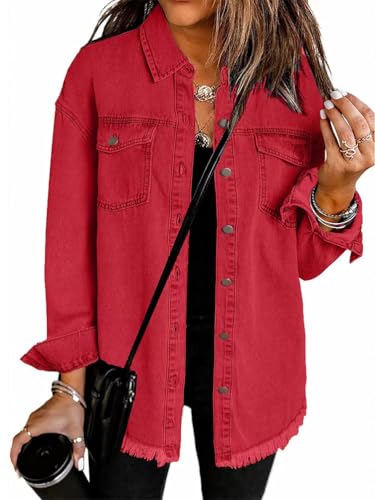 seiveini Jacke Damen Lang Jeans Hemdjacke Herbst Frühling Freizeitjacke Langarm Denim Jacken Vintage Jeanshemd A Rot L seiveini Jacke Damen Lang Jeans Hemdjacke Herbst Frühling Freizeitjacke Langarm Denim Jacken Vintage Jeanshemd A Rot L von seiveini