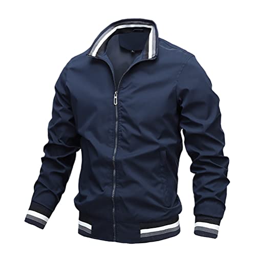 seiveini Jacke Herren Kurz Herbstjacke Workout Dünn Mantel Warme Quilted Jacke Übergangsjacke Leichtjacke Cargo Jacke Männer Fliegerjacke Windbreaker A Dunkelblau 3XL von seiveini