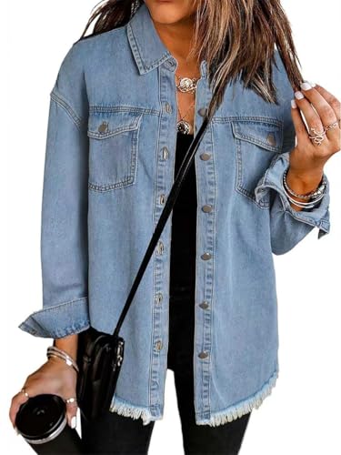 seiveini Jeansjacke Damen Oversize Langarm Ripped Jean Jacken mit Tasche Denim Jacke Damen Lang Button Down Hemdjacke Casual A Hellblau XL seiveini Jeansjacke Damen Oversize Langarm Ripped Jean Jacken mit Tasche Denim Jacke Damen Lang Button Down Hemdjacke Casual A Hellblau XL von seiveini