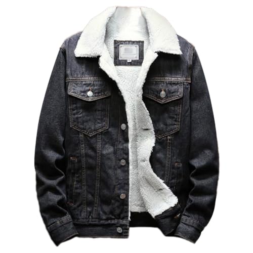 seiveini Jeansjacke für Herren Winter Jeansjacke Teddyfutter Warm Jacke Gefüttert Übergangsjacke Sherpa Gefüttert Jacke Denim Vintage Slim Fit Jeansjacke Stretch Freizeitjacke B Dunkelgrau 4XL von seiveini