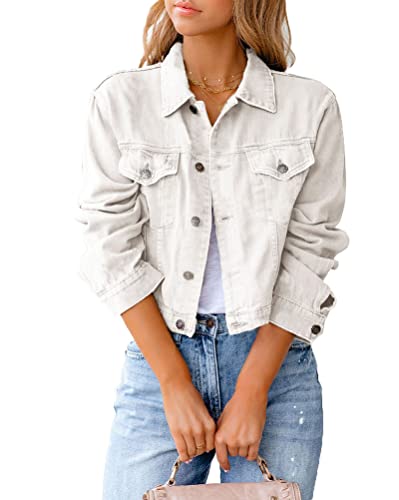 seiveini Jeansjacken Damen Herbst und Winter Übergangsjacke Leichte Dünner Denim Jacket Casual Jacken Kurz Loose Streetwear A Weiß M von seiveini