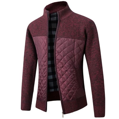 seiveini Strickjacke Herren Langarm Stehkragen Cardigan mit Reißverschluss Gestrickt Cardigan für Manner Winter Warm Strickmantel Casual Strickpullover Jacke Klassische A Weinrot M von seiveini