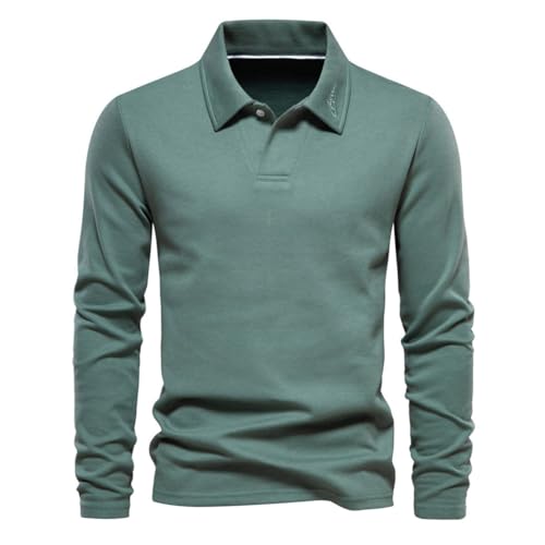 seiveini Sweatshirt Herren Polo Langarmshirts Classic Kontrast Golfshirts Revers mit Knopf Leicht Atmungsaktiv Tennis Arbeit Polo T-Shirts Tops Männer Pullover Sport Casual B Grün XL von seiveini