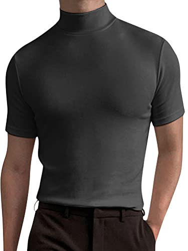 seiveini T-Shirt Herren Sommer Kurzarm Rollkragen Hemd Casual Einfarbig Sport Shirt Solide Lässig Tops Männer Bluse mit Stehkragen T-Shirt Freizeithemden Herren Slim Fit A Grau M von seiveini