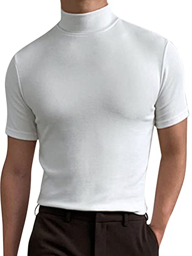 seiveini T-Shirt Herren Sommer Kurzarm Rollkragen Hemd Casual Einfarbig Sport Shirt Solide Lässig Tops Männer Bluse mit Stehkragen T-Shirt Freizeithemden Herren Slim Fit A Weiß 3XL von seiveini