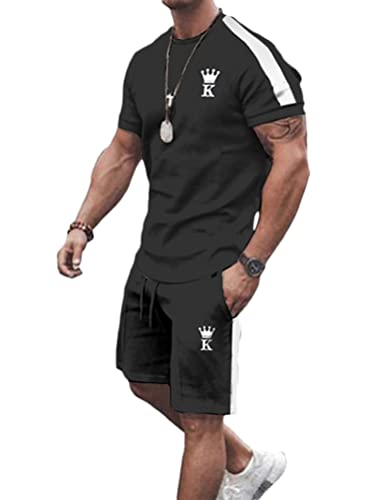 seiveini Trainingsanzug für Herren Sommer Sportanzug 2 Teiliges Bedruckter Outfit Set Kurzarm T-Shirts + Kurze Hose Freizeitanzug für Männer Jogginganzug Workout Gym Running A8 XL von seiveini